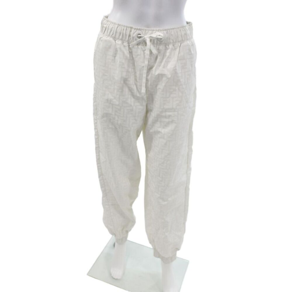 Fendi Womens Jogger Pants White Graphic Drawstring Polyester Size M